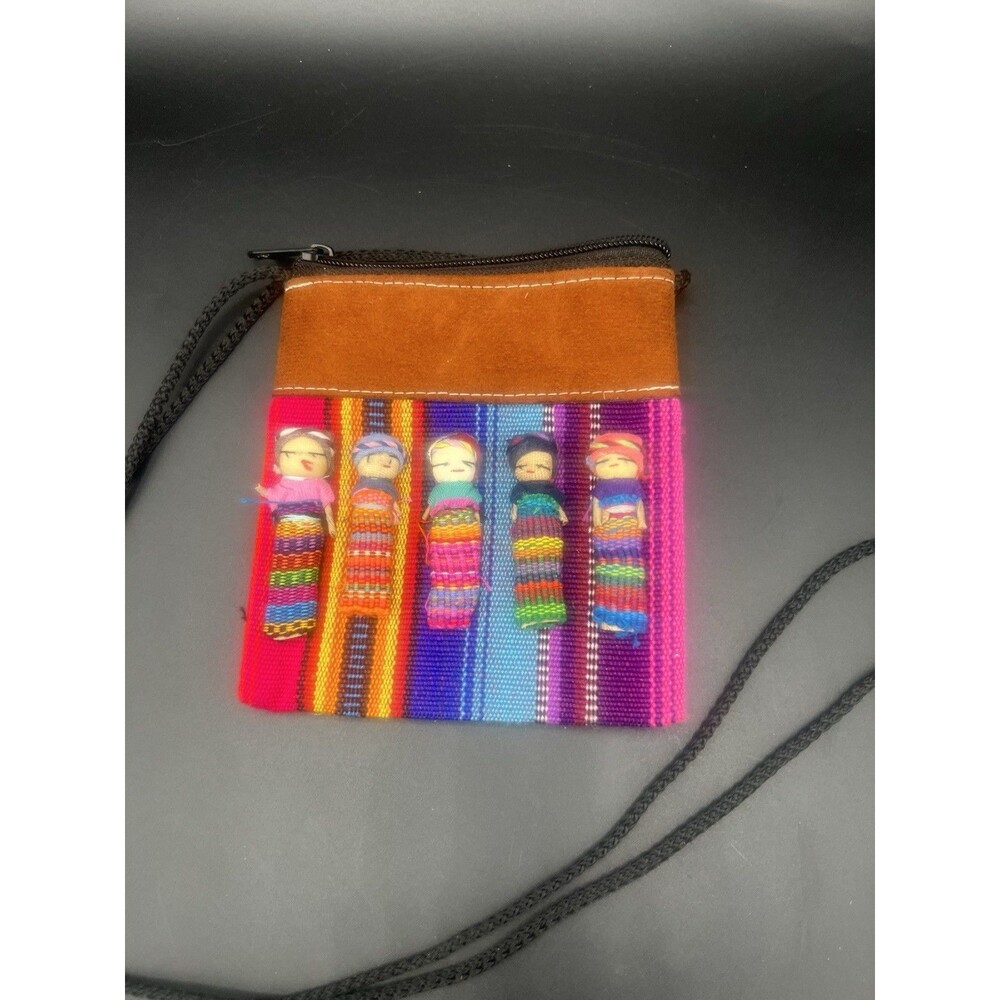 Guatemalan Woven Crossbody Purse Worry Dolls Folk Art Boho Small Bag Colorful